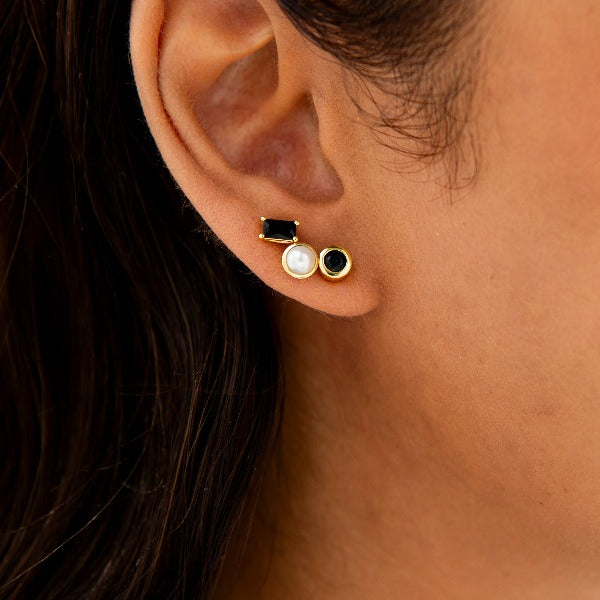 Black Baguette Ear Studs | Silver Gisser Jewels