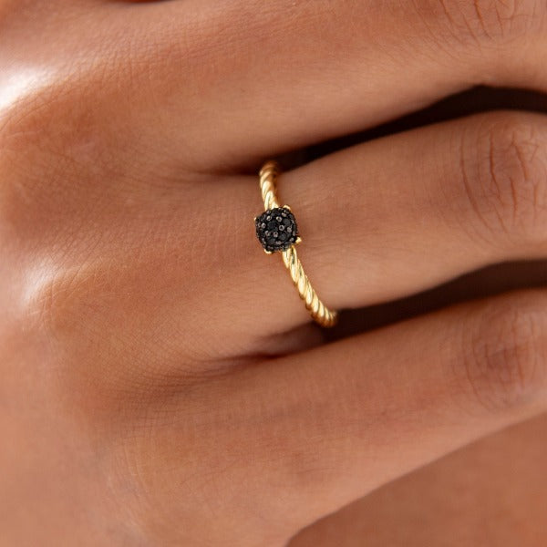 Black Dashing Details Pave Ring | Silver Gold Plated | Gisser Jewels
