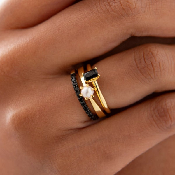 Black Pave Stacking Ring | Silver Gold Plated | Gisser Jewels