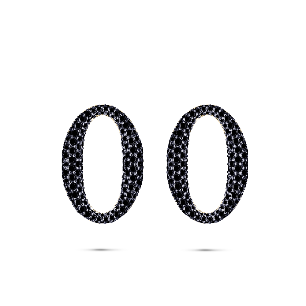 Sparkling Black Oval Ear Charms Silver Gisser Jewels-1