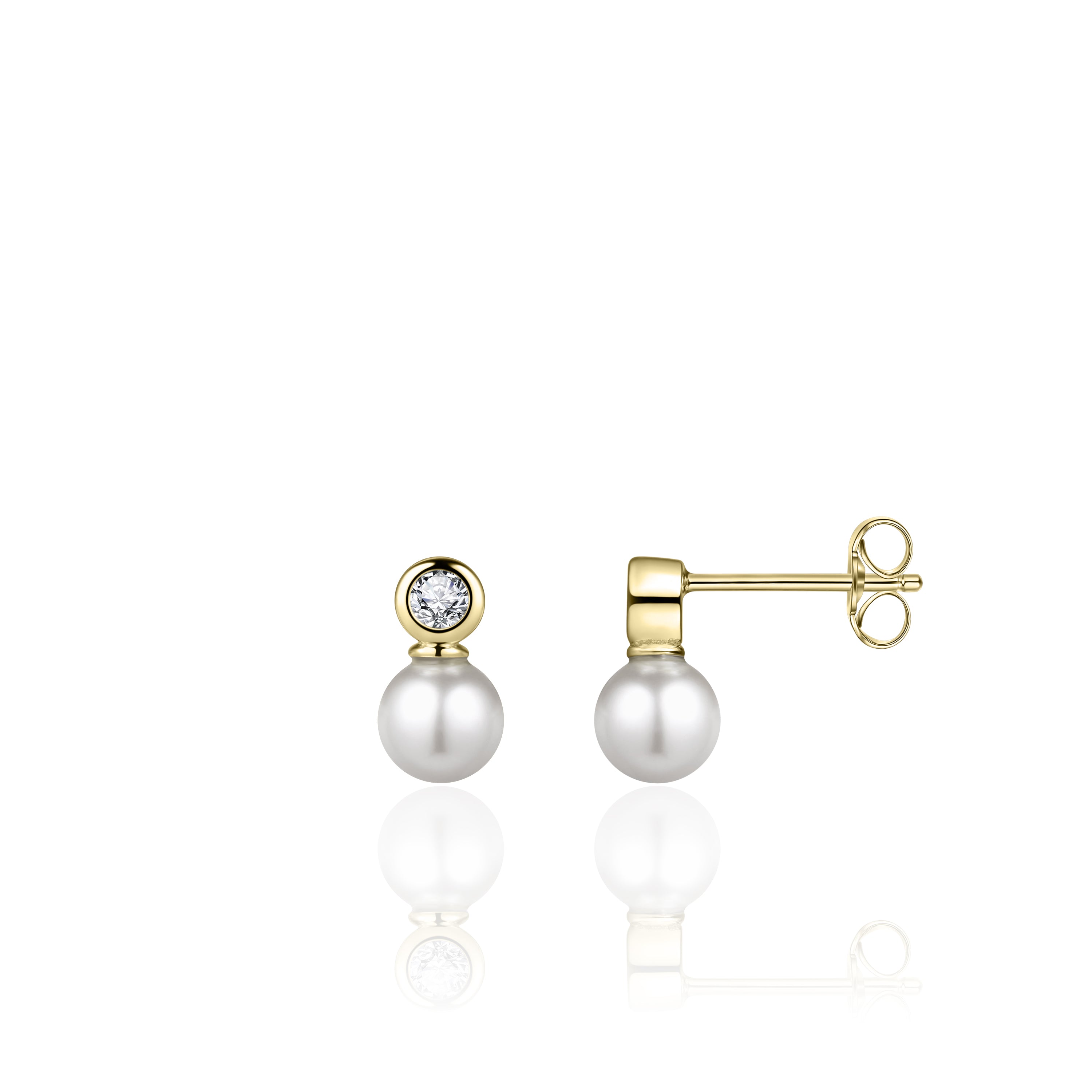 Vergulde bezel en parel Ear Studs