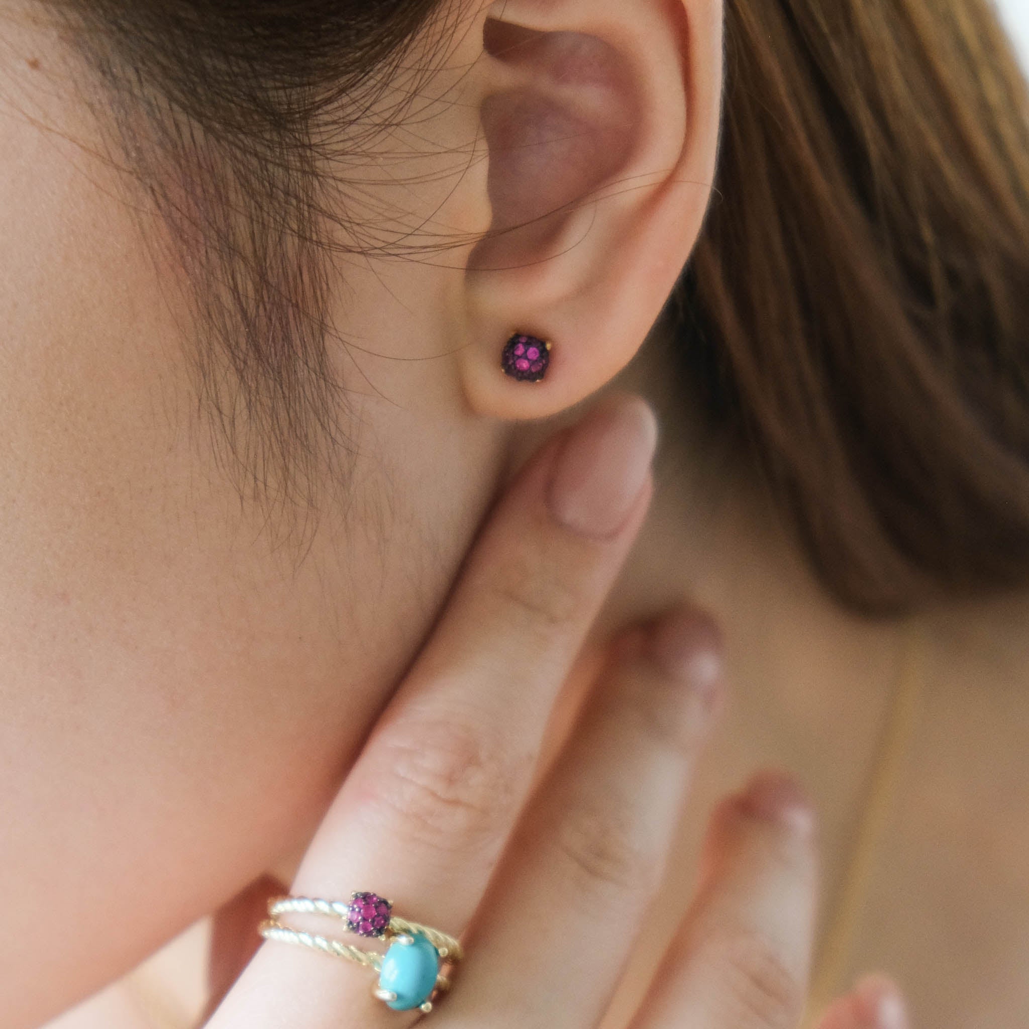 Hot Pink Dashing Details Ear Stud 18k gold plated silver Gisser Jewels-1