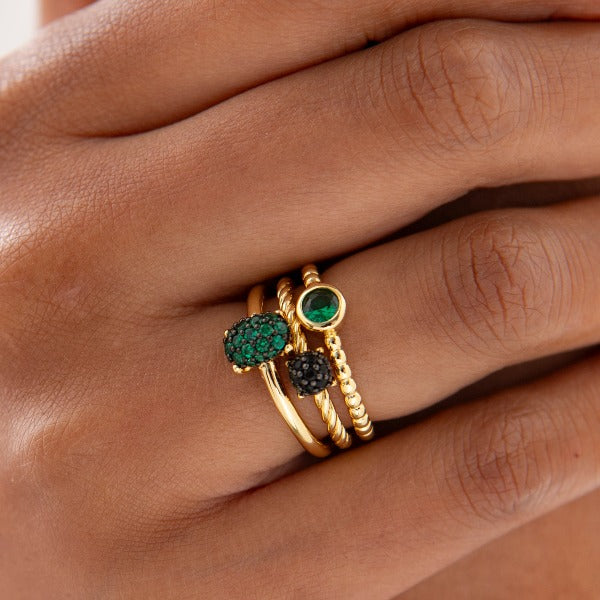 Emerald Green Dashing Details Rings | Silver Gold Plated | Gisser Jewels