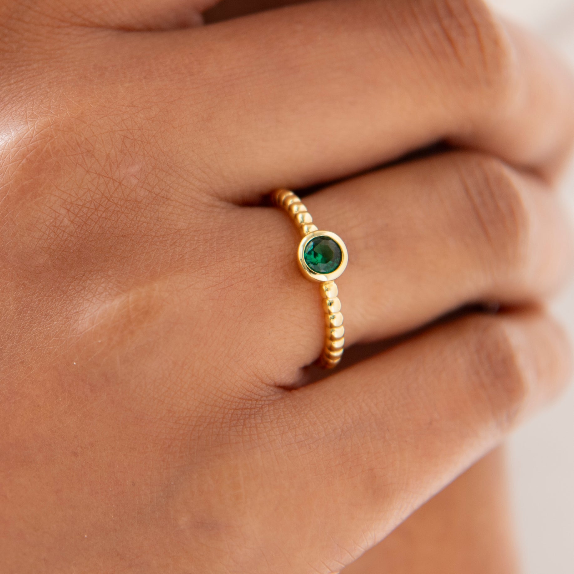 Emerald Green Stacking Ring | Silver Gold Plated | Gisser Jewels