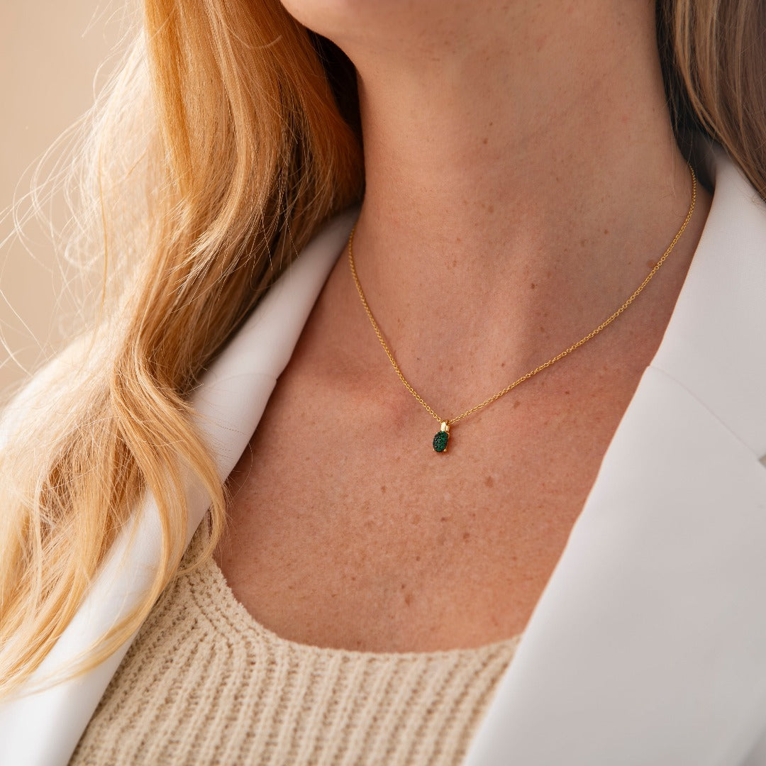 Green Oval Dashing Details Pendant | Gold Plated Silver | Gisser Jewels