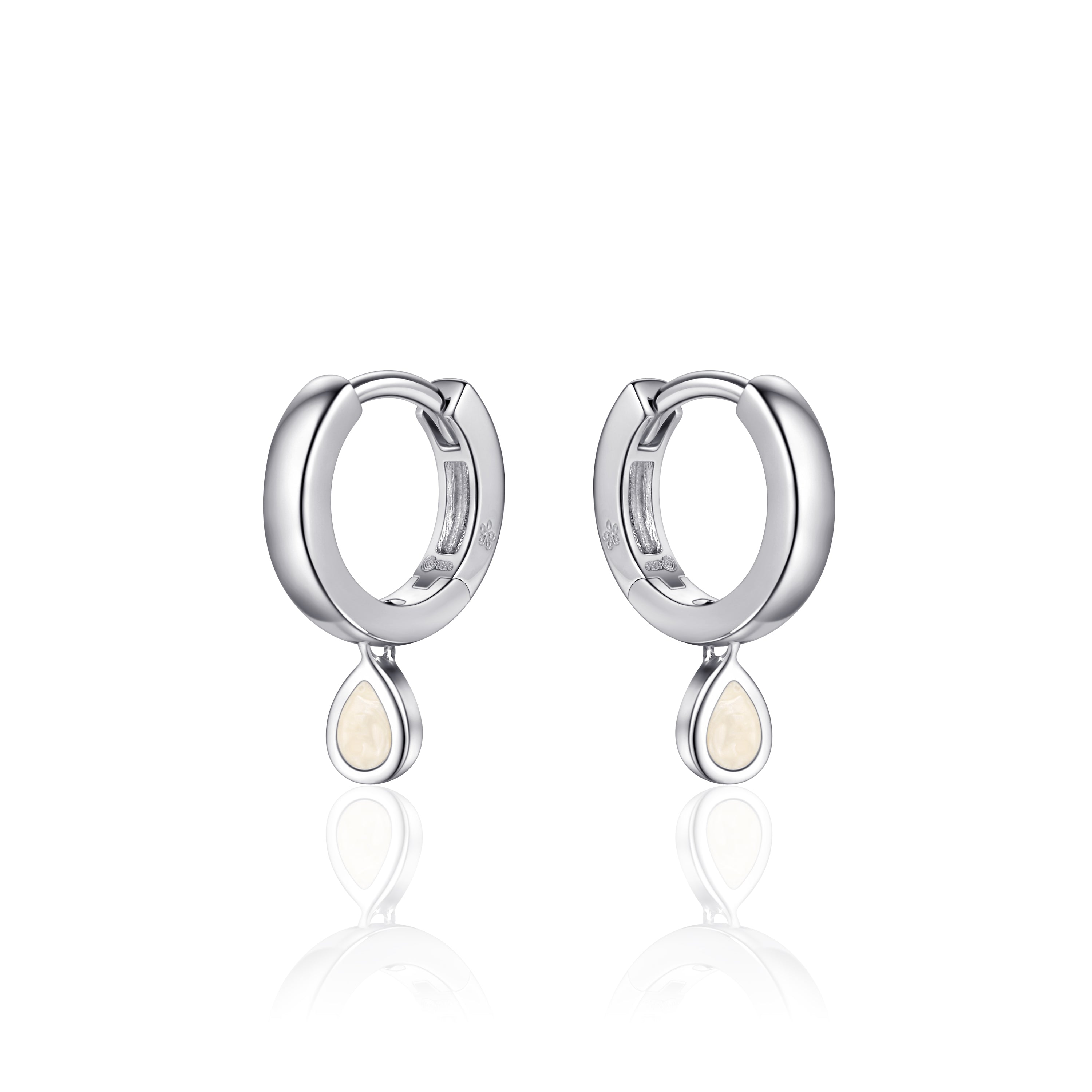 Silver Hoops with Mother of Pearl Charms Gisser Jewels-1
