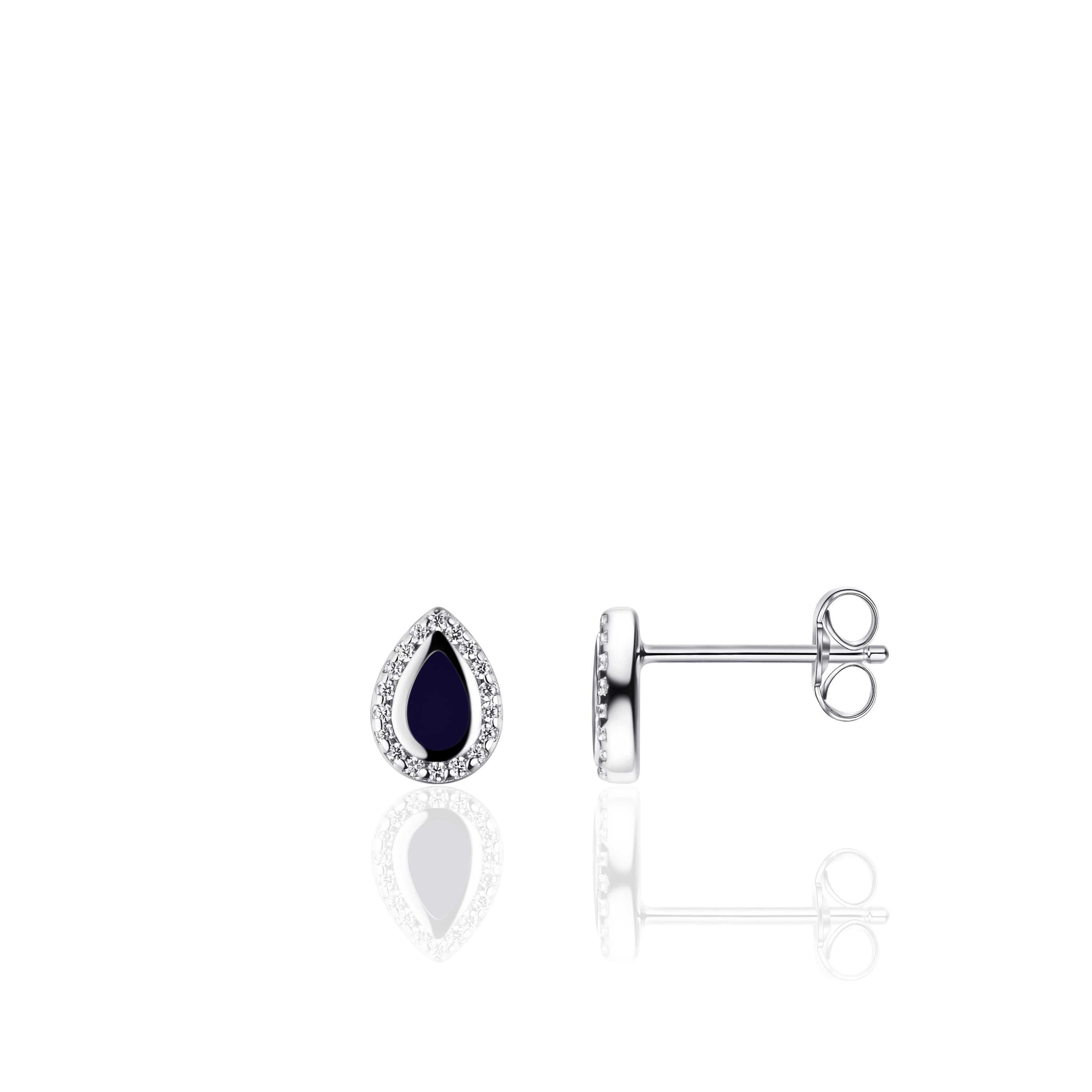 Navy Blue and Silver Ear Studs Gisser Jewels-1
