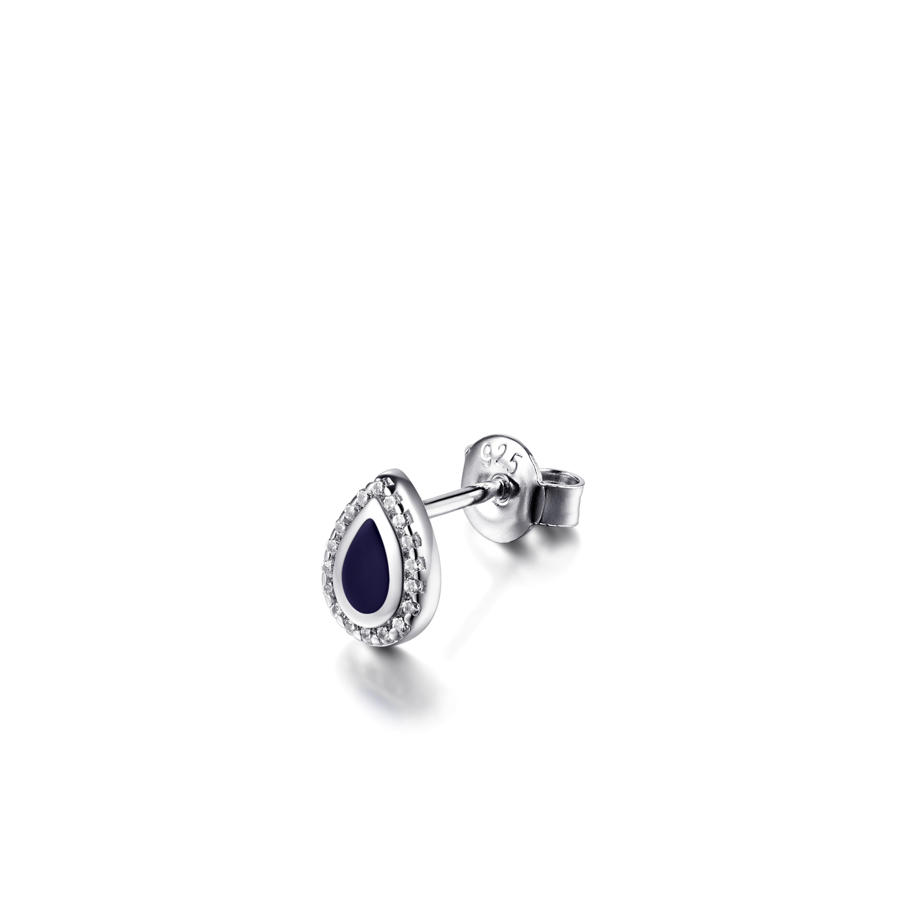 Navy Blue and Silver Ear Studs Gisser Jewels-2