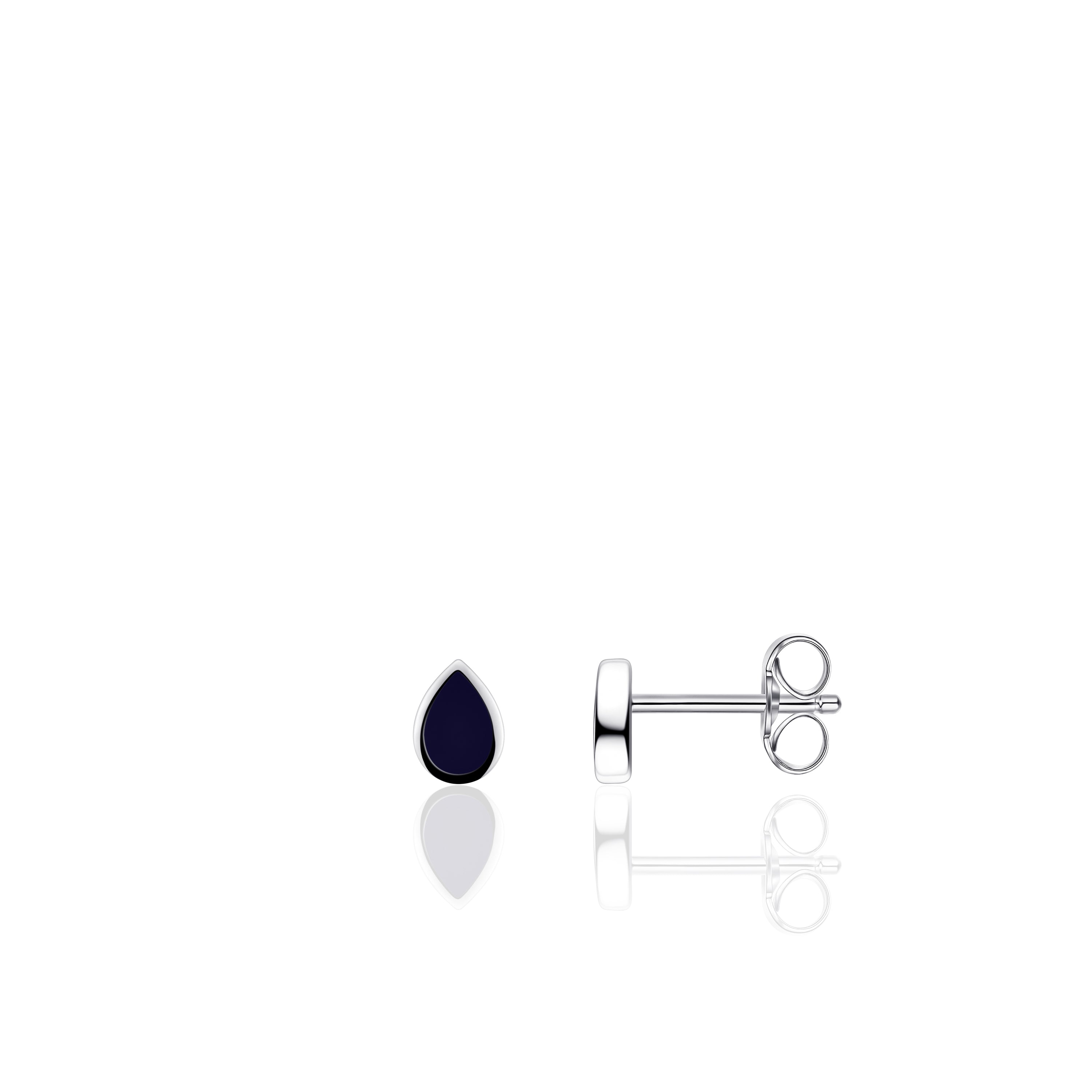 Silver Navy Blue Ear Studs Gisser Jewels-1