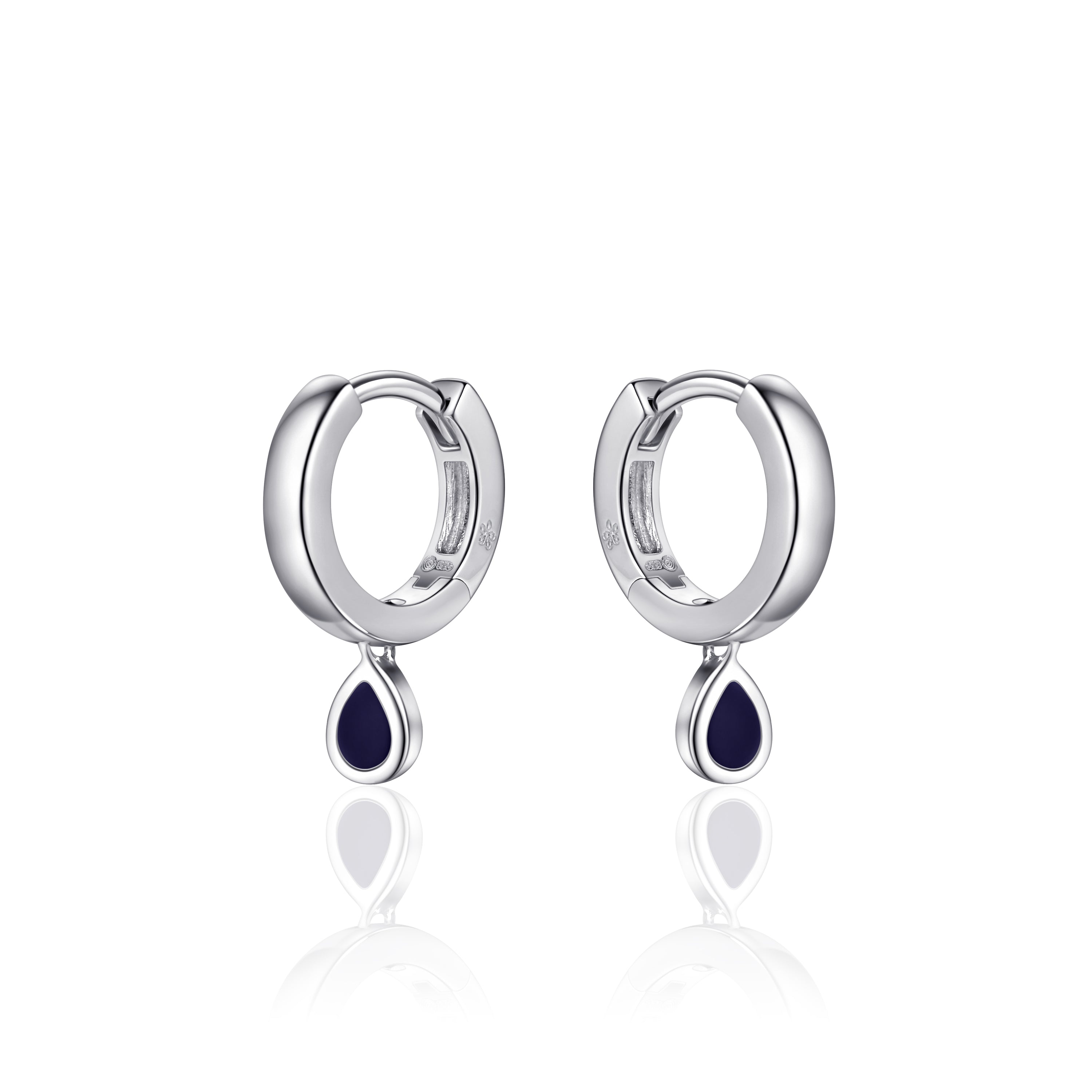 Silver Hoops with Navy Blue charms Gisser Jewels-1