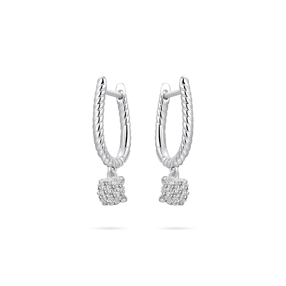 Pave Charm Hoop Earrings Silver Gisser Jewels