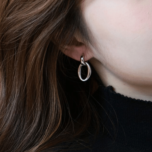 Shimmering silver Oval Ear Charms Silver Rhodium Plated Gisser Jewels