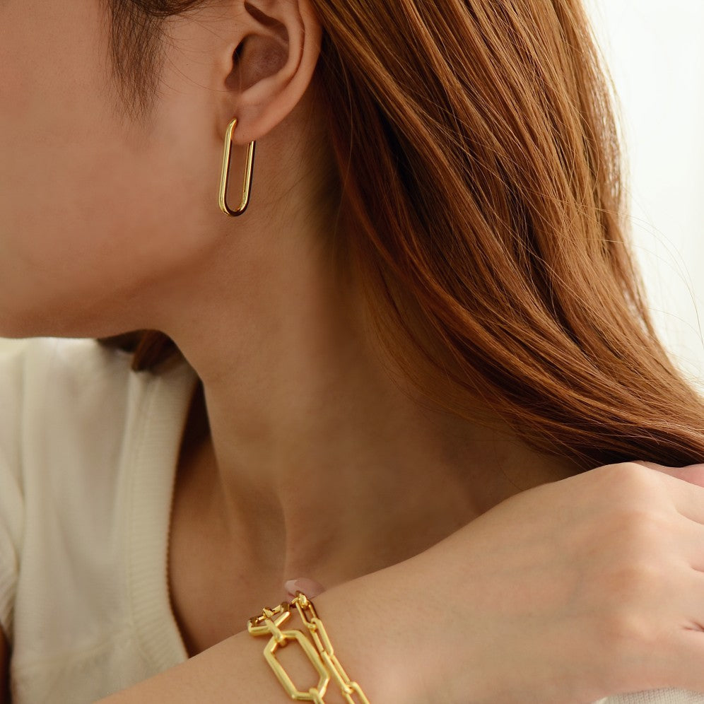Bold Long Hoop Earrings 30mm 18k gold plated silver Gisser Jewels