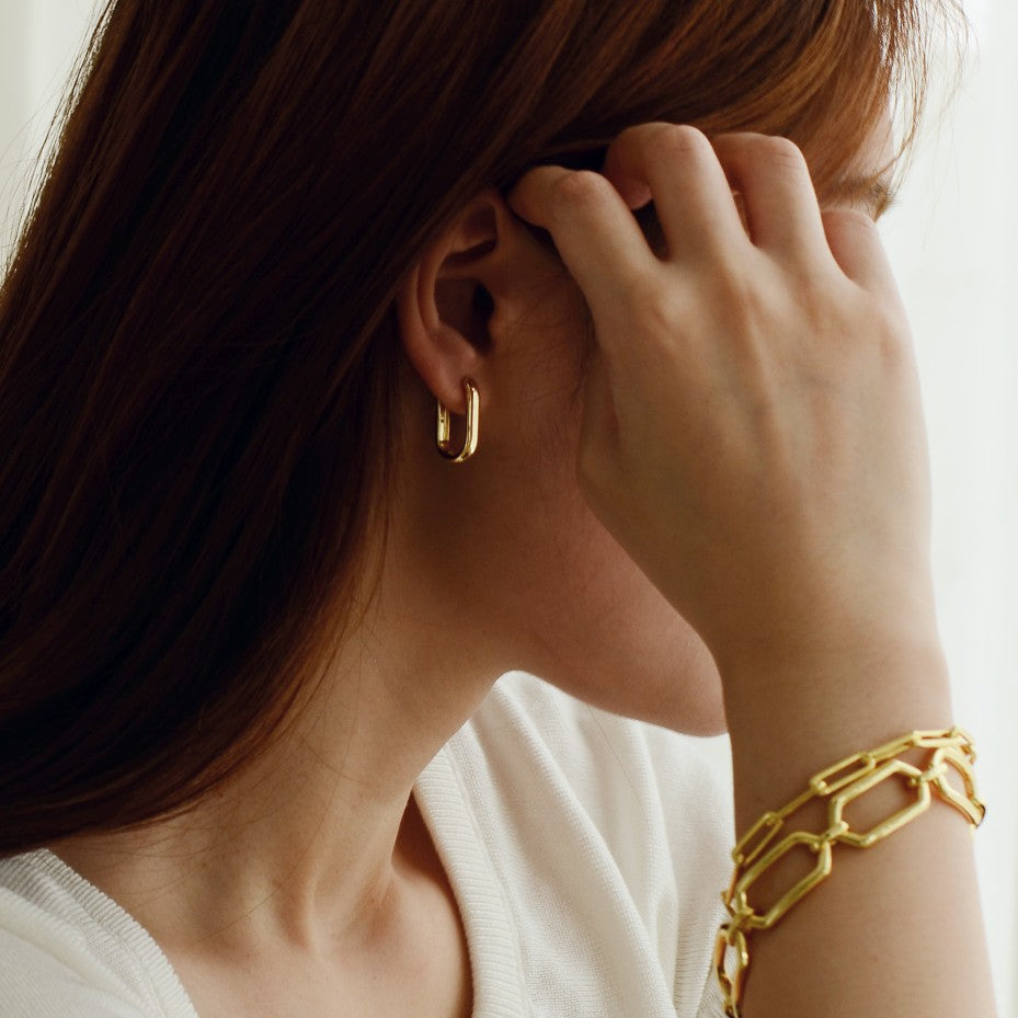 Bold 4mm Long Hoop Earrings 20mm 18k gold plated silver Gisser Jewels