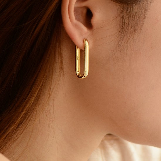 Bold 4mm Long Hoop Earrings 30mm 18k gold plated silver Gisser Jewels-2