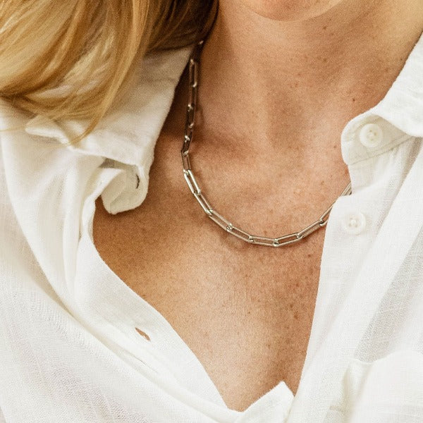 Gisser Jewels Silver Rhodium Plated Silver Long Link Necklace-1