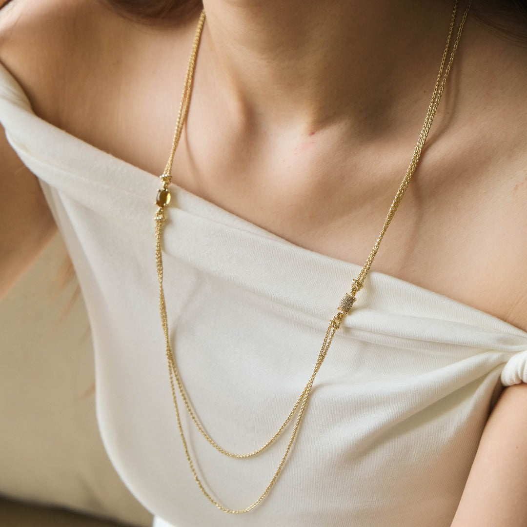 Long Dashing Details Necklace | Gold Plated Silver | Gisser Jewels-2