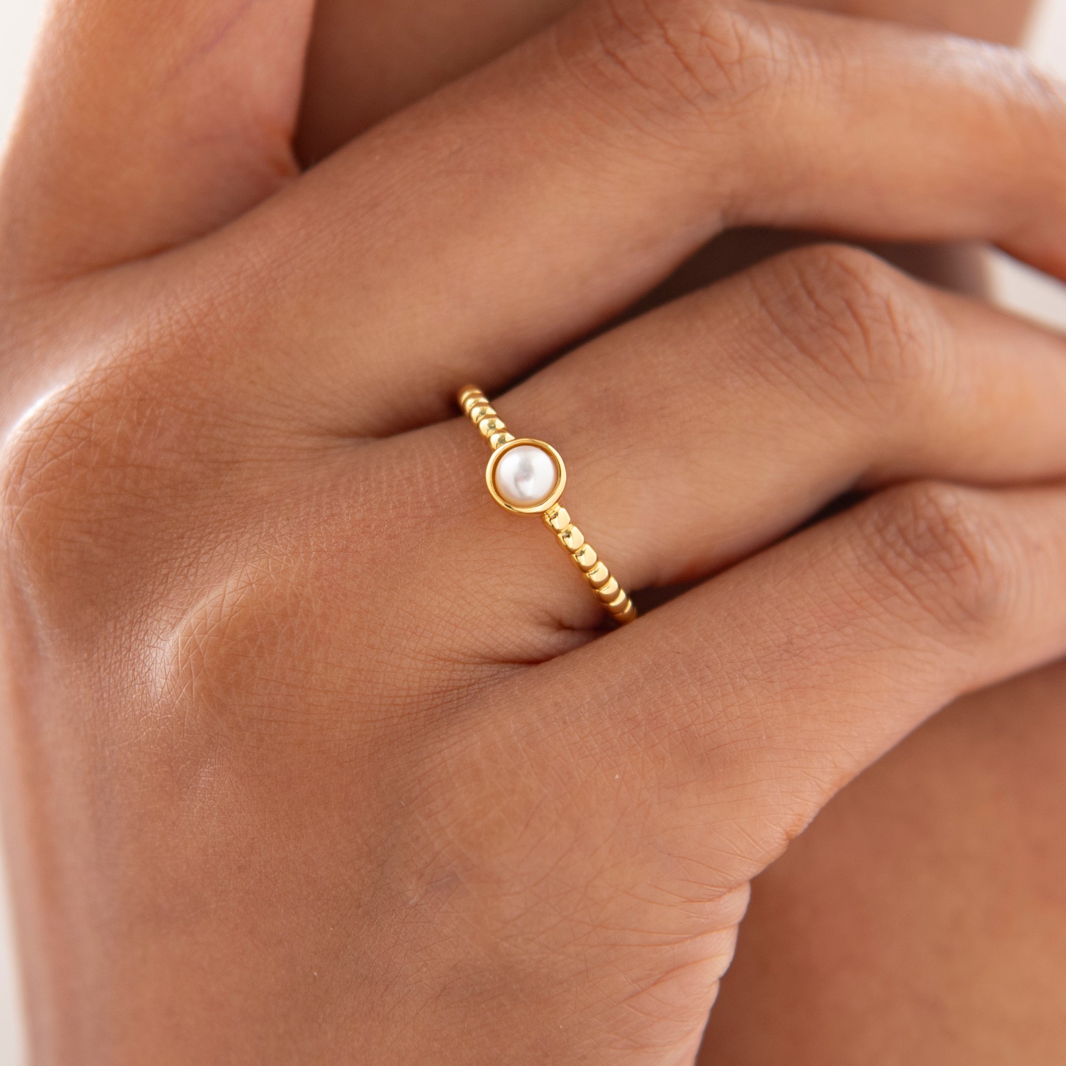 Pearl Stacking Ring | Silver Gold Plated | Gisser Jewels