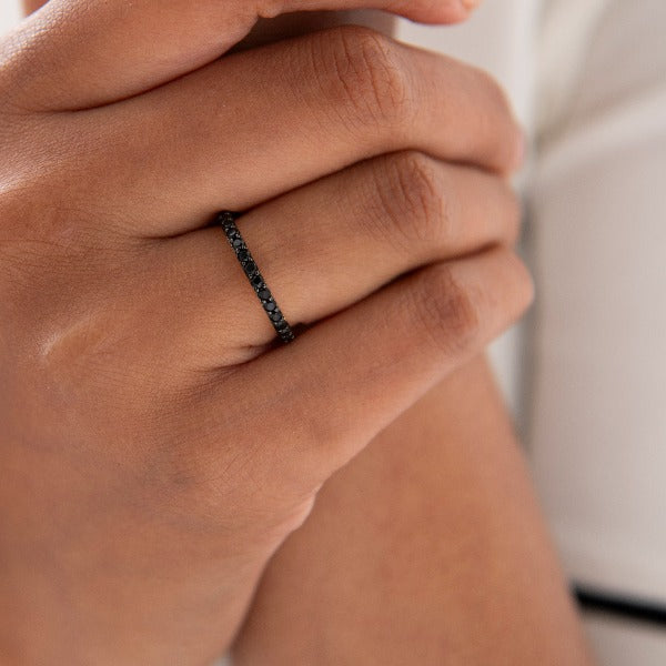 Black Pave Stacking Ring | Silver Gold Plated | Gisser Jewels