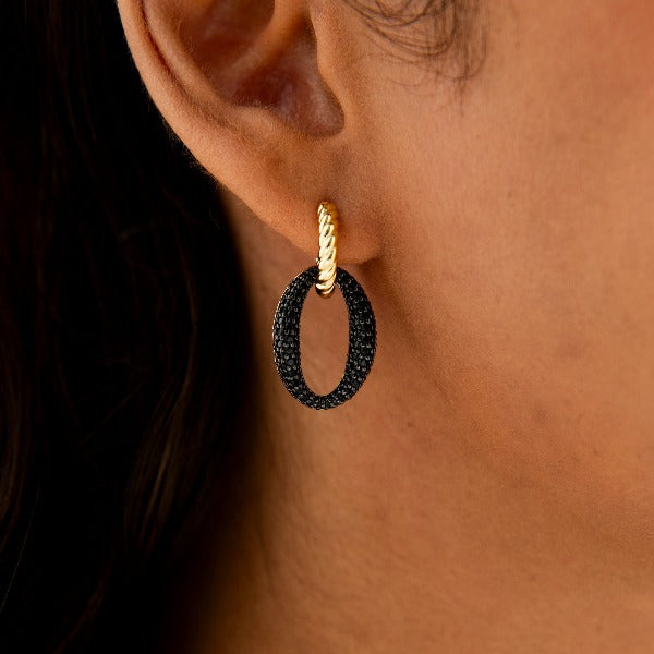 Sparkling Black Oval Ear Charms | Silver Gisser Jewels-1