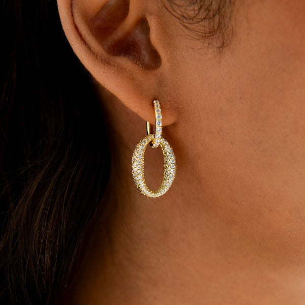 Sparkling Oval Ear Charms | Gold Plated Silver Gisser Jewels-1