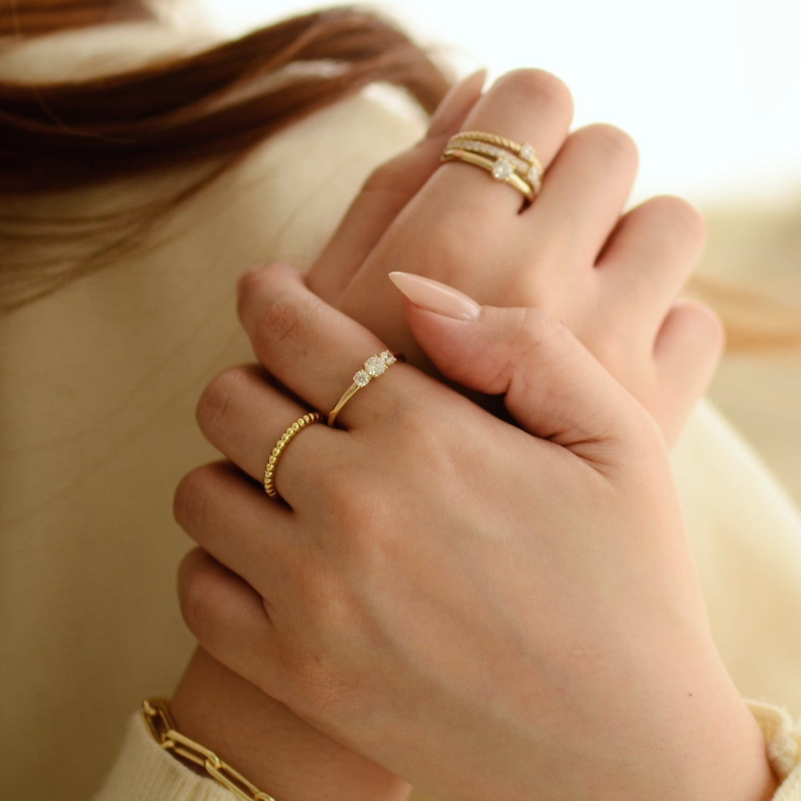 Beaded Stacking Ring | Silver Gold Plated | Gisser Jewels