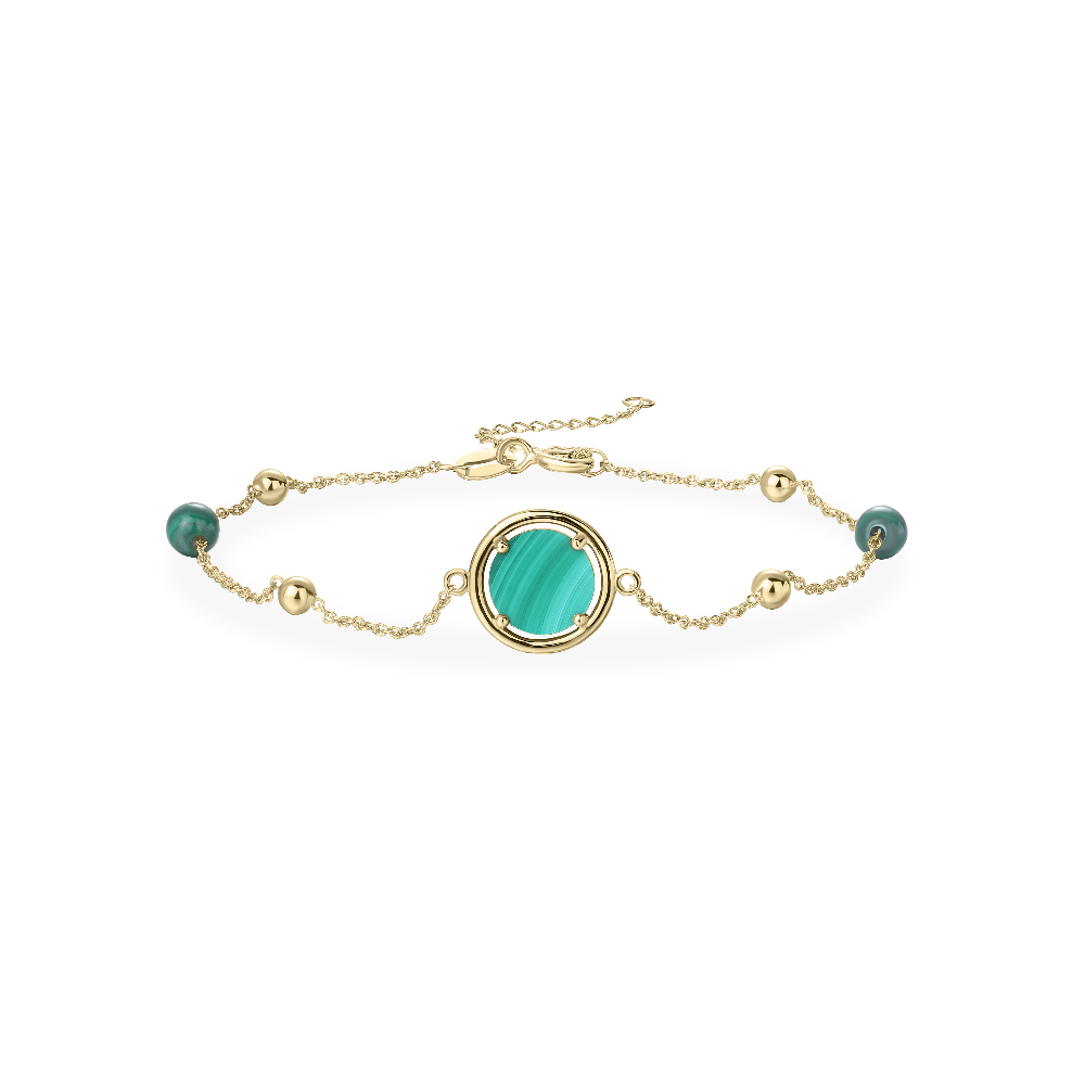 Icon Coin and Beads Bracelet 14k Gold Green Malachite Gisser Jewels