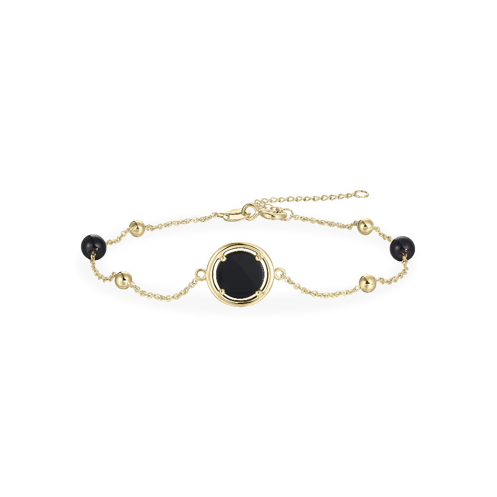 Icon Coin and Beads Bracelet Black Agate 14k Gold Gisser Jewels