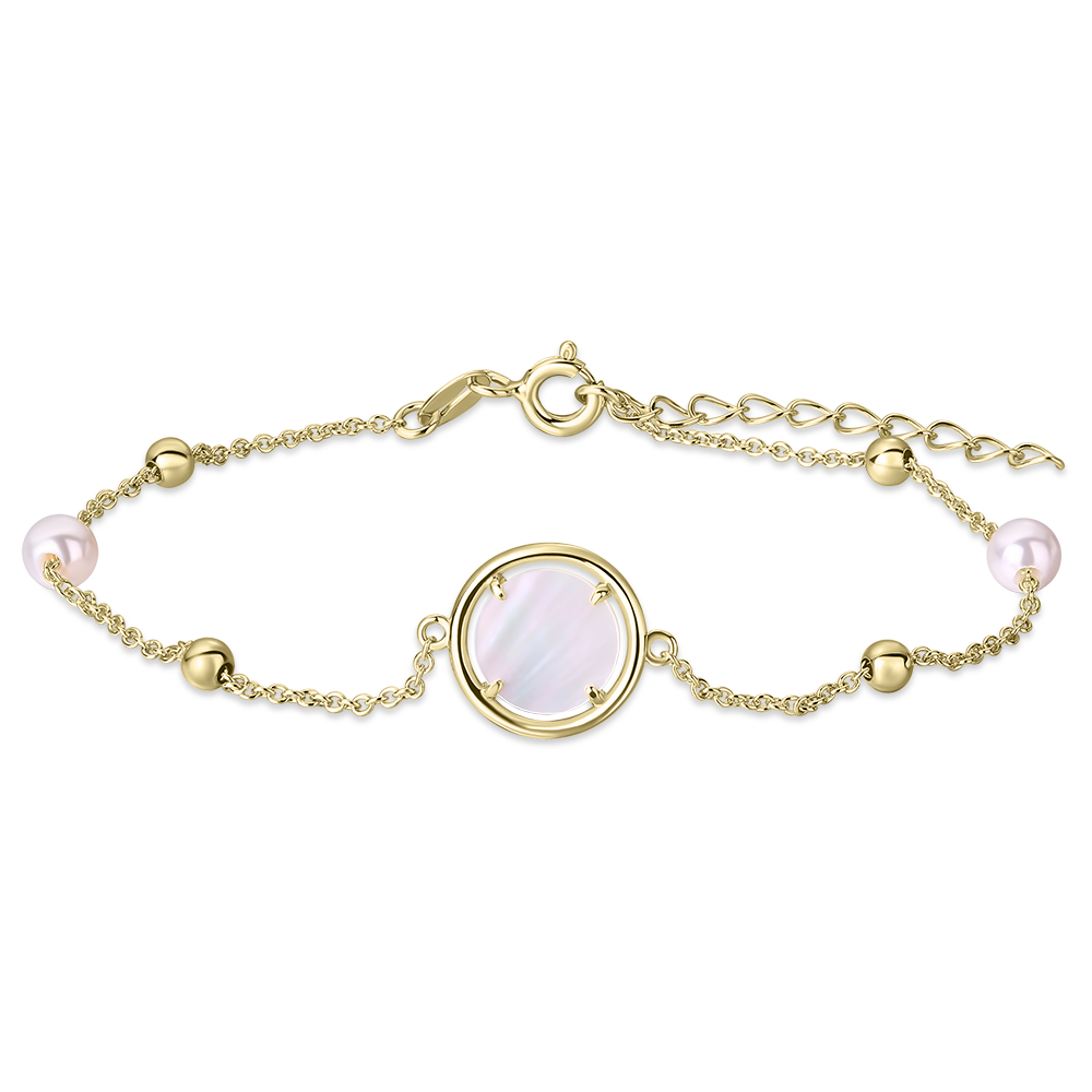 Icon Coin and Beads Bracelet Mother of Pearl 14k Gold Gisser Jewels