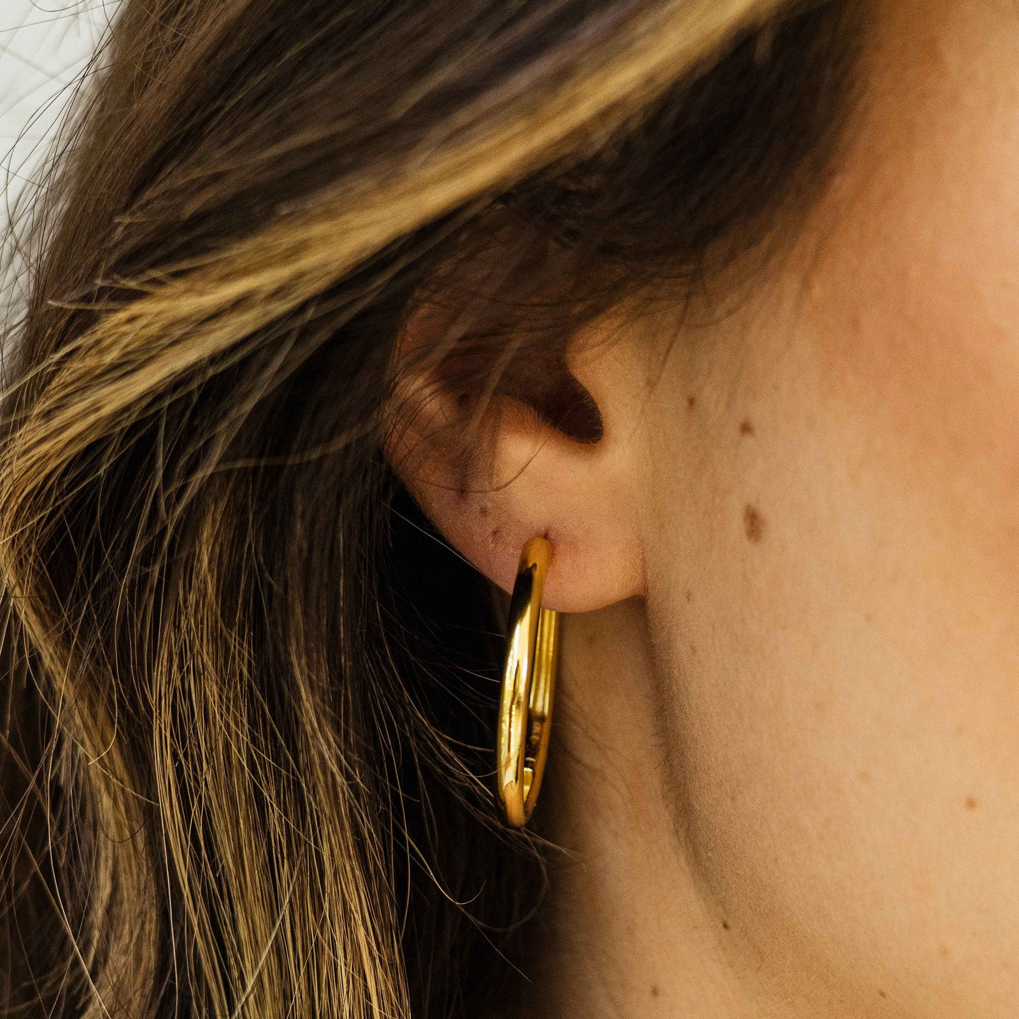 Gisser Jewels Polished Hoop Gold Plated Silver Earrings-2