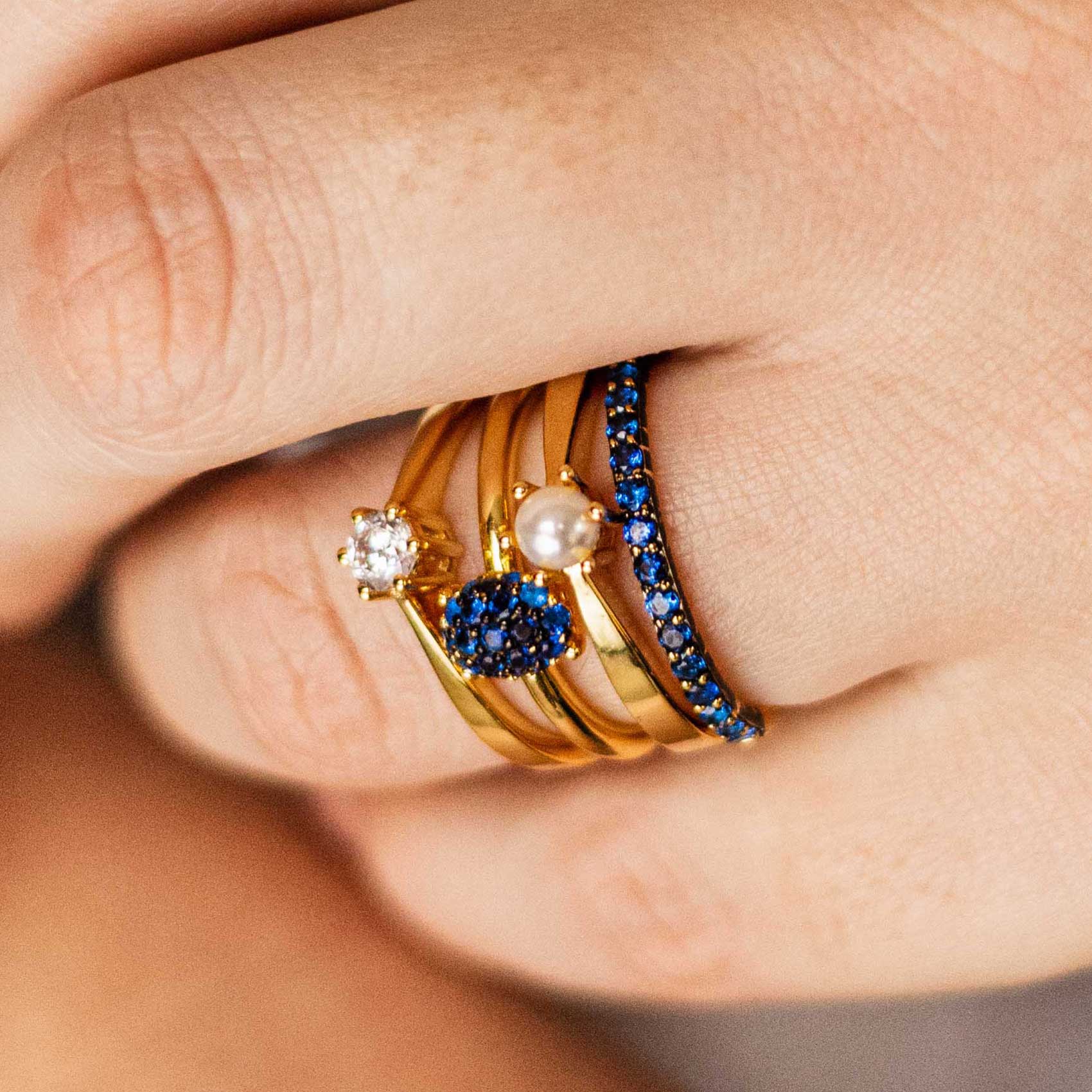 Blue Pave Stackable Ring | Silver Gold Plated | Gisser Jewels-2