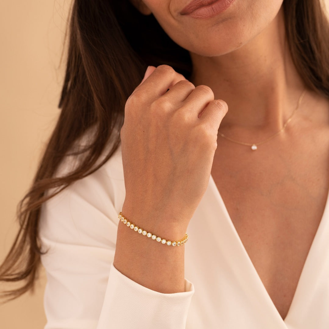 Gisser Jewels Tennis Bracelet Gold Plated Silver with Zirconia Stones