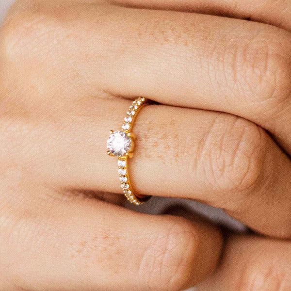 Gisser Jewels Gold Plated Silver Pave Ring with Zirconia Stone