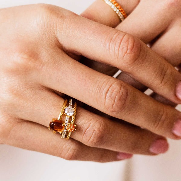 Gisser Jewels Gold Plated Silver Pave Ring with Zirconia Stone
