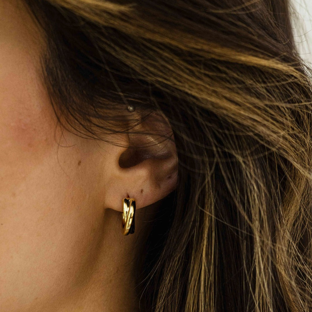 Gisser Jewels Crossover Ear Studs Gold Plated Silver