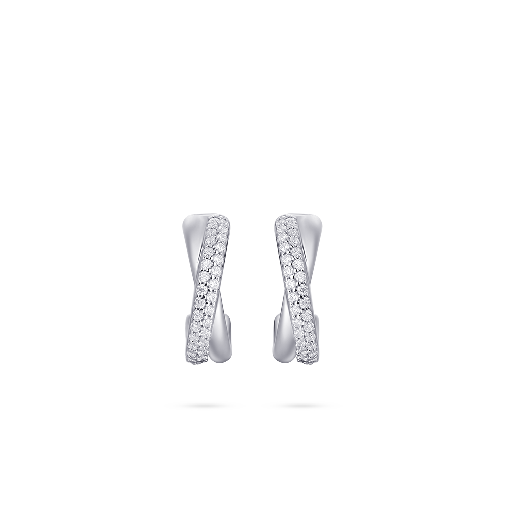 Gisser Jewels Silver Rhodium Plated Crossover Ear Studs with Stones