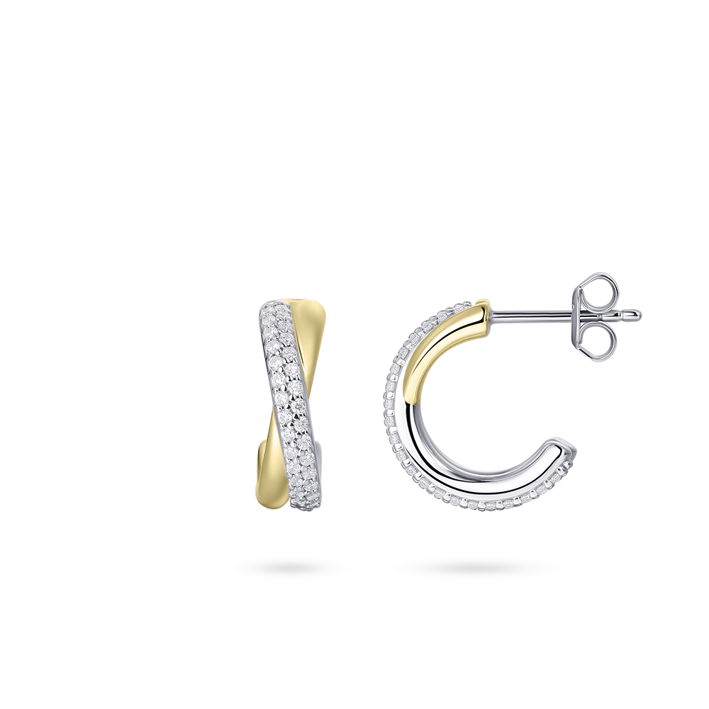 Gisser Jewels Silver Gold Plated Crossover Ear Studs with Stones-4