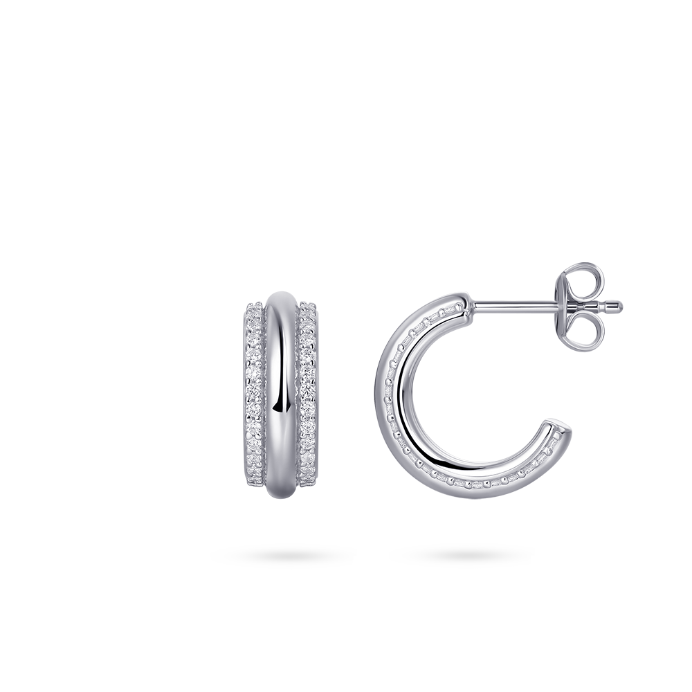 Gisser Jewels Silver Rhodium Plated Shimmering Bold Bands Stud Earrings-3