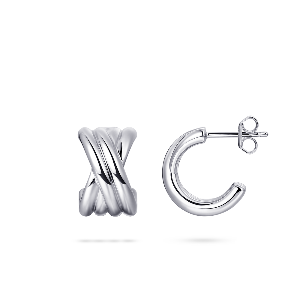 Gisser Jewels Silver Rhodium Plated Maxi Crossover Bold Bands Earrings