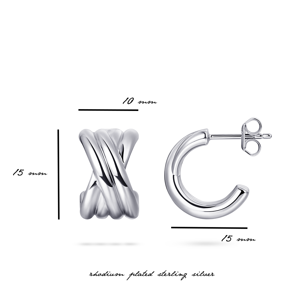 Gisser Jewels Silver Rhodium Plated Maxi Crossover Bold Bands Earrings