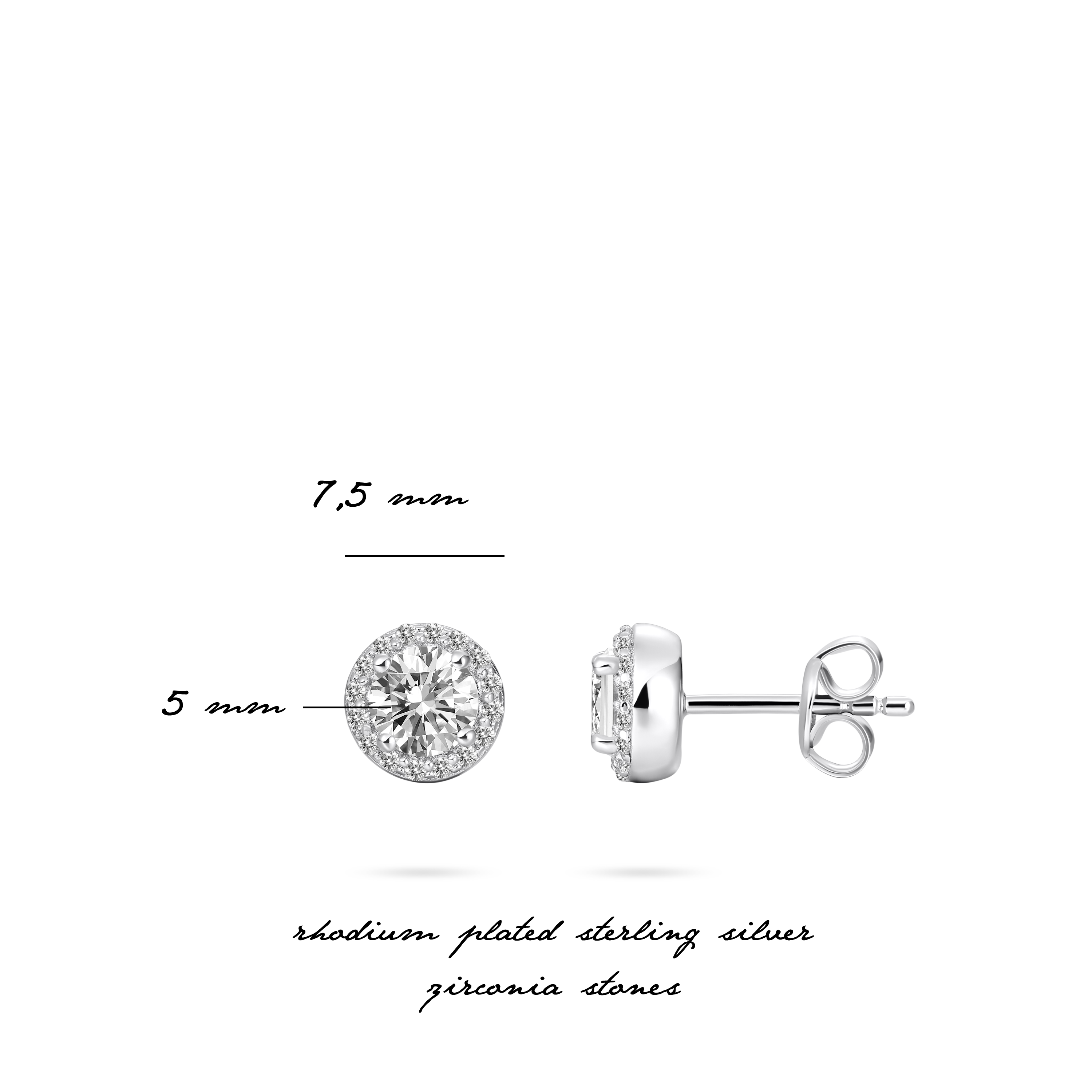 Gisser Jewels Silver Rhodium Plated Halo Ear Studs