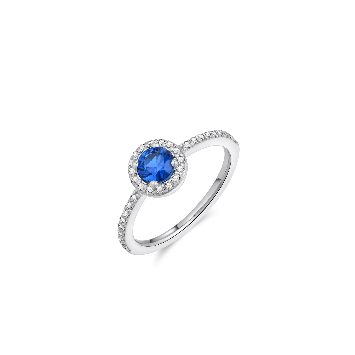 Gisser Jewels Silver Rhodium Plated Halo Ring Blue-1