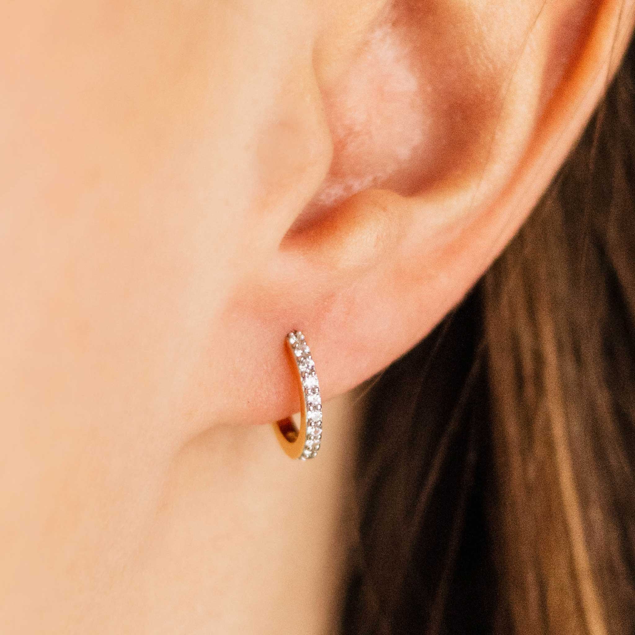 Gisser Jewels Silver Rhodium Plated Every Day Hoops with Stones