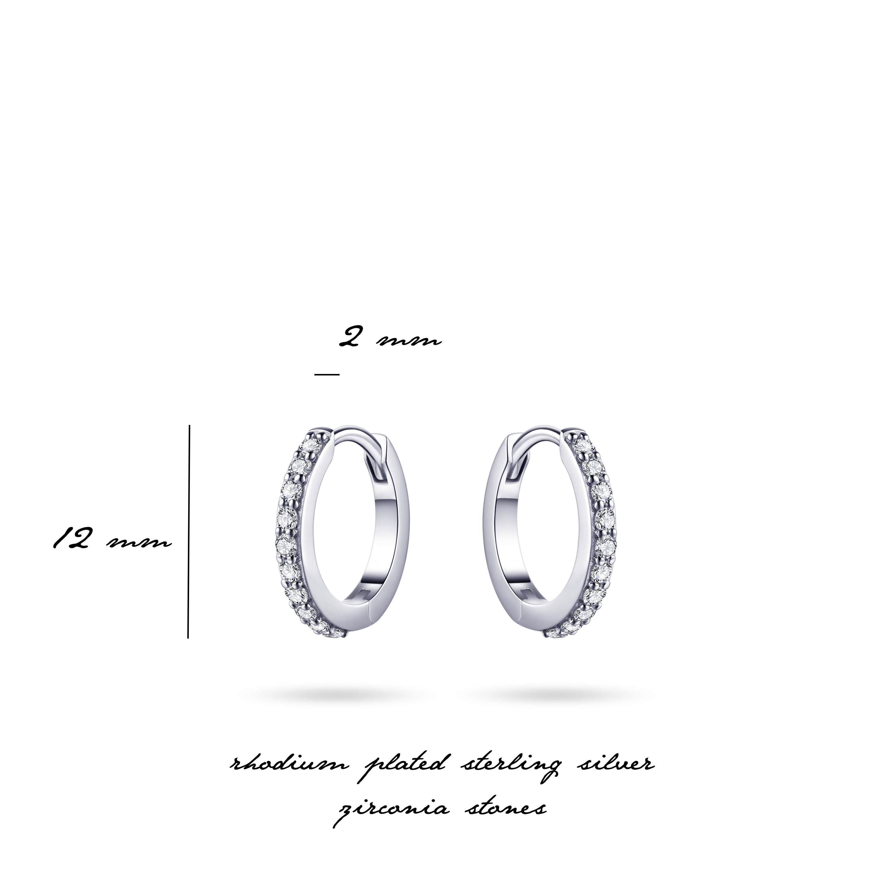 Gisser Jewels Silver Rhodium Plated Every Day Hoops with Stones