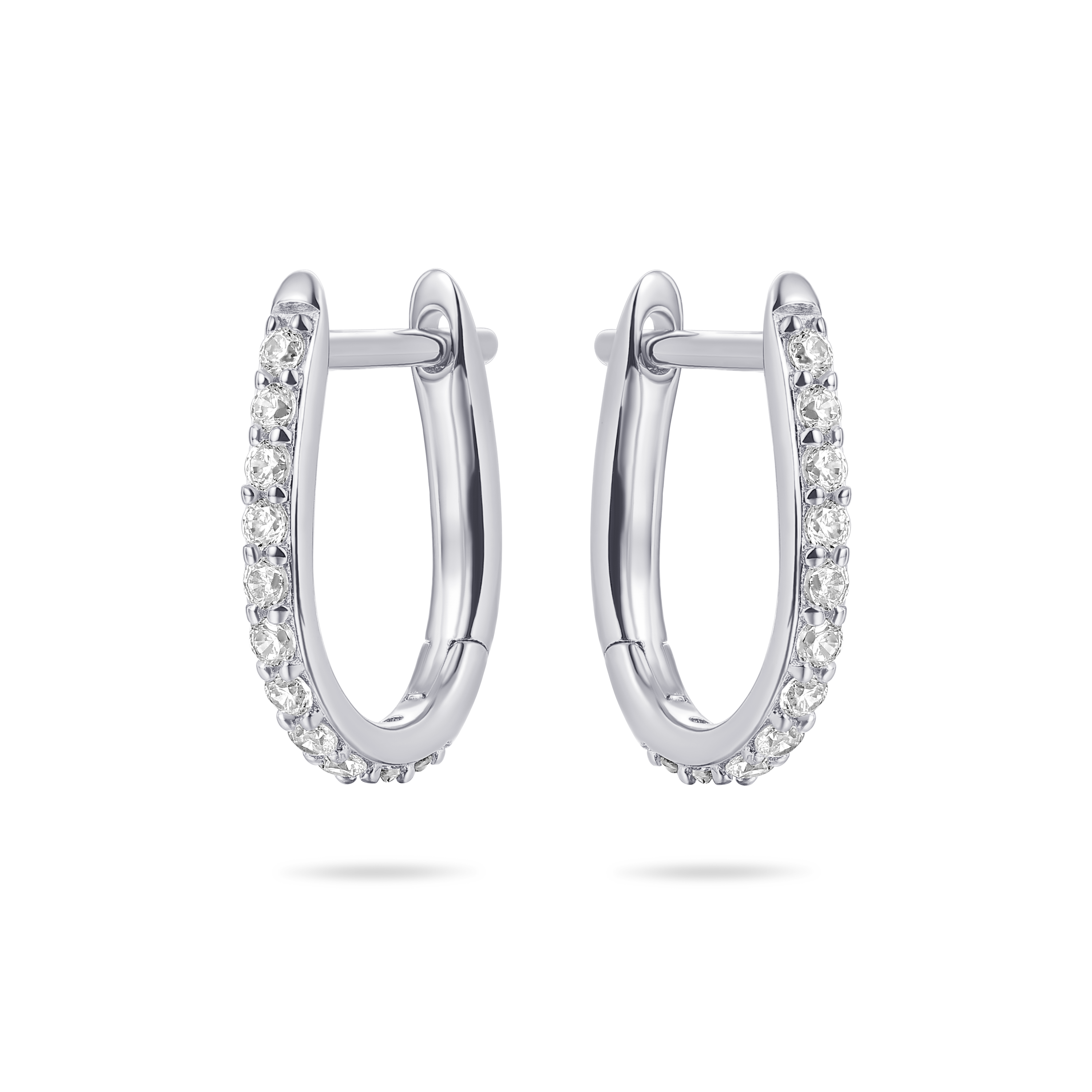 Gisser Jewels Silver Rhodium Plated Pave Oval Hoop Earrings
