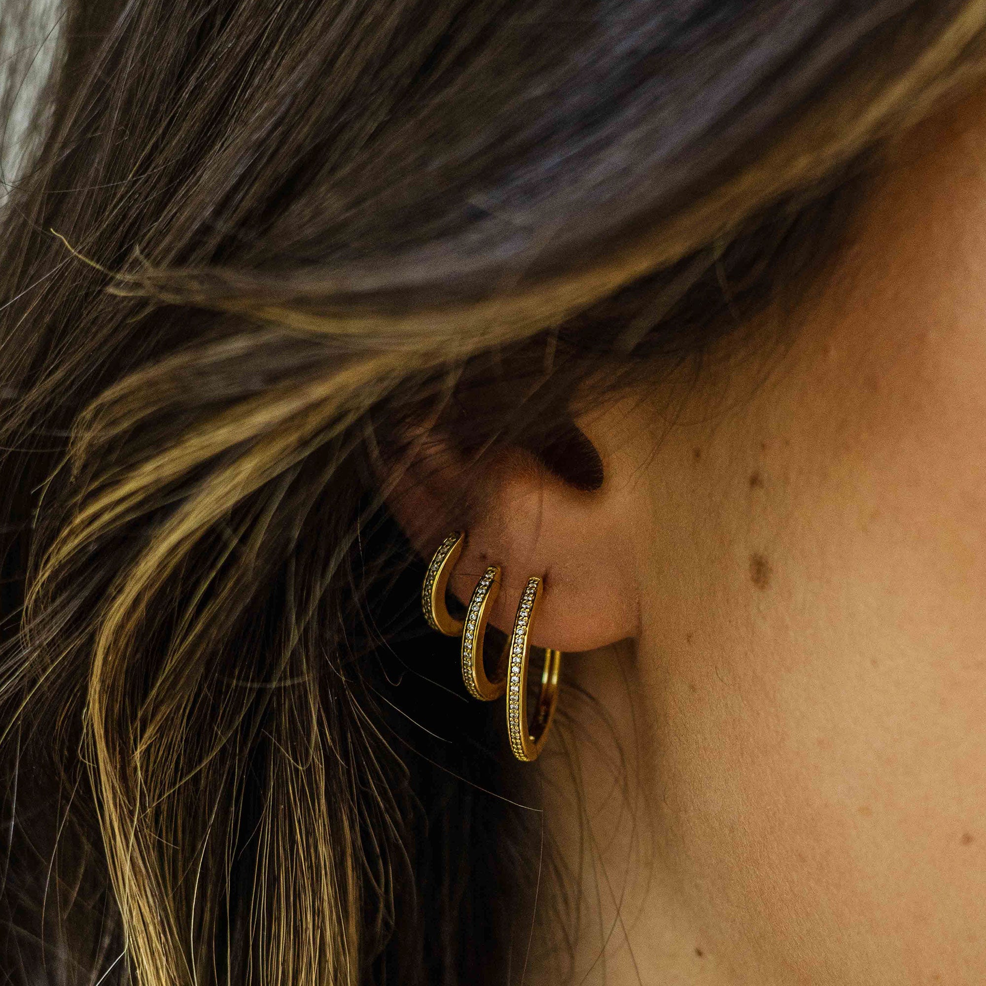 Gisser Jewels Hoop Earrings Gold Plated Silver with Zirconia Stones