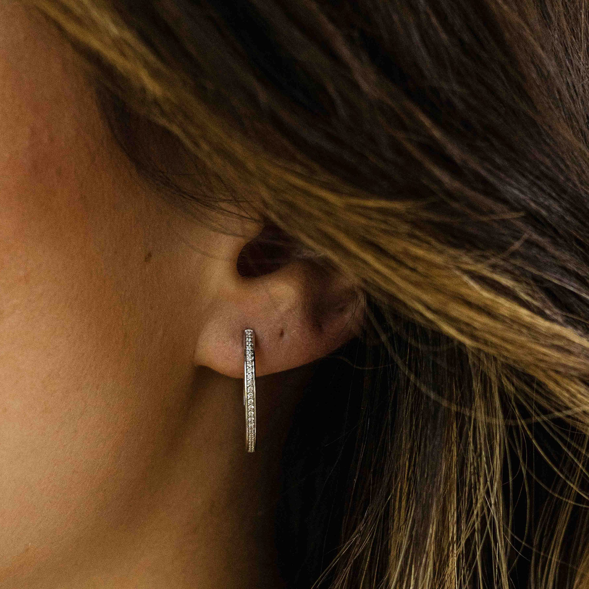 Gisser Jewels Hoop Earrings Silver with Zirconia Stones-3