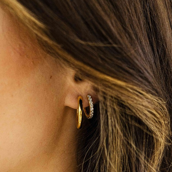 Sparkling Medium Hoop Earrings | Silver Gold Plated | Gisser Jewels-2