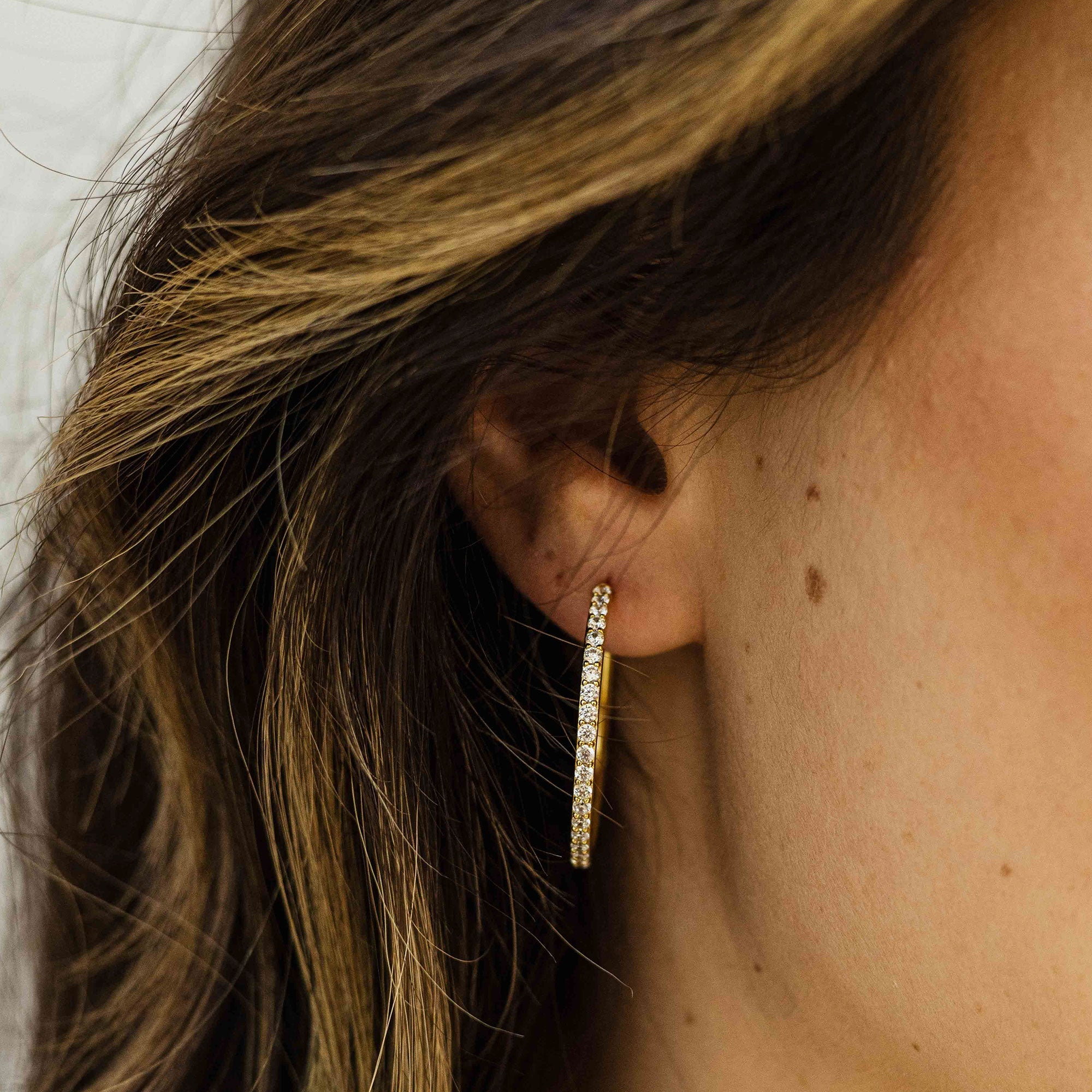 Sparkling Statement Hoop Earrings | Silver Gold Plated | Gisser Jewels-2