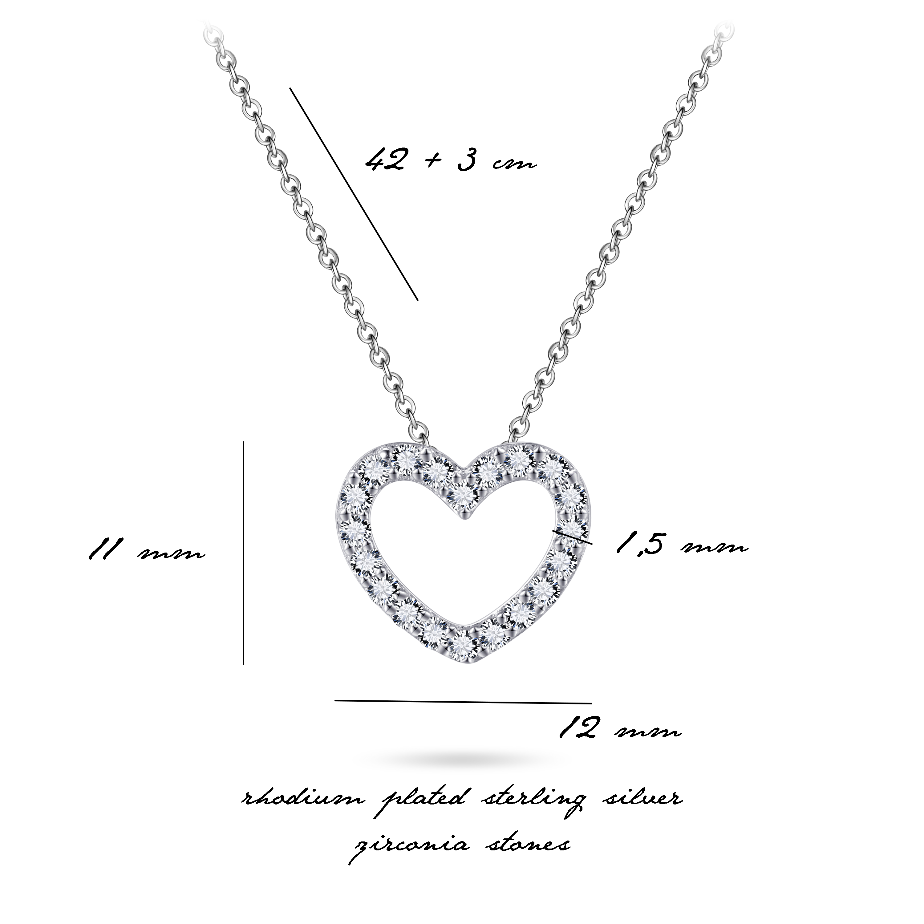 Gisser Jewels Silver Rhodium Plated Sparkling Heart Necklace
